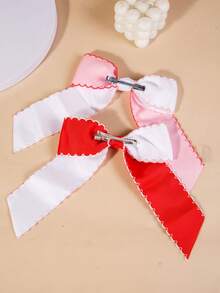 1 pieza Clip para el cabello con lazo acanalado y ribete de cola de golondrina de doble tono rosa, accesorio de cinta para niñas - Multicolor - Ver 6
