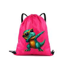 1pc Drawstring Bag With Fashion Glasses T-Rex Print, Lightweight Sports Backpack For Swimming & Fitness - Multicolor - View 6