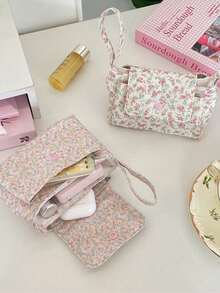 3-Layer Floral Print Digital Storage Bag, Cute Camera Protective Case With Handle, Large Capacity Multi-Layer Storage Design, Scientific Partitioning For Easy Organization Of Camera, Phone, Data Cable, USB Drive, Hard Drive And Other Digital Accessories, Thick Shock-Absorbing Lining Effectively Cushions And Protects Devices From Drops, Lightweight Hand-Carried Suitable For Daily Commute, Travel And Dorm Storage, Essential For Back-To-School And Vacation Season, High Cost-Performance Choice For Digital Enthusiasts, Keep Your Digital Accessories Organized In One Bag - View 6