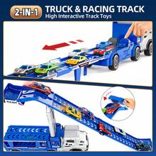TEMI 2-In-1 Styling Dual-Track Truck, Includes 12pcs 1:12 Alloy Cars, Suitable For Children 3 Years And Above, Equipped With Dual-Track Racing Track, Best Gift For Holidays, Birthdays, Christmas - Blue - View 11