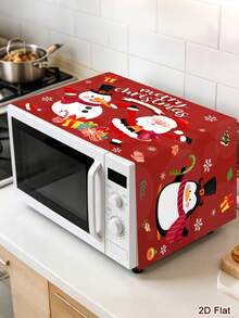 1pc Red Christmas Microwave Cover, Gingerbread Man & Penguin Pattern Toaster Dust Cover, 2D Flat Polyester Oven Dust Cover, Christmas Kitchen Decor - Multicolor - View 6