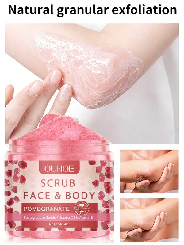 OUHOE Gel exfoliante de semillas de granada de 114g que elimina suavemente las células muertas de la piel, limpia profundamente los poros, ilumina e hidrata la piel, adecuado para rostro y Body.