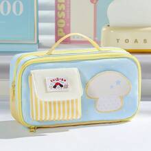 1pc Cute Printed Stationery Storage Bag With Mushroom Apple Star Pattern, Multi-Compartment Large Capacity Pencil Case, For Back To School, First Day Of School - Multicolor - View 10