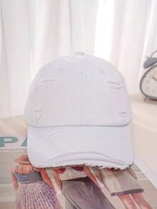 1 pieza Gorra de béisbol estilo Y2K unisex lavada y desgastada, adecuada para deportes, atuendos, protección solar, desplazamientos diarios, sombrero de protección solar para exteriores - Blanco - Ver 4