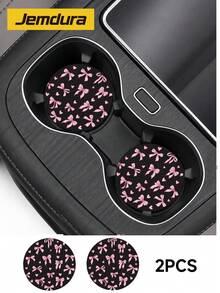 Jemdura, 2pcs Minimalist Bow & Cherry Pattern Leather Car Cup Holder Coasters, Non-Slip Round Cup Holder Liners, Easy To Clean Universal Car Cup Holder Liners, Suitable For Car Interior Decoration, Great Gift For Car Enthusiasts - Multicolor - View 10