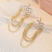 DIYCCPC Elegant Luxury Synthetic Zirconia Heart-Shaped Multi-Chain Tassel Pendant Earrings, Sparkling Handmade Daily Versatile Jewelry Accessory, Perfect Gift For Women - Gold - View 6