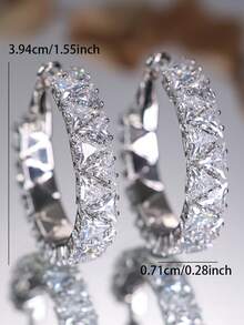 Vanel 1pc Luxury Banquet Style Triangle Cut Cubic Zirconia Design Earrings, Suitable For Wedding Toast, Birthday Dinner, Daily Office, Cafe Date, Small Party - Silver - View 2