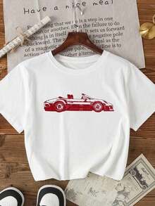 Camisetas de Verano, Camiseta Blanca con Gráfico de Coche de Carreras, Ropa para Hombre, Camisetas Gráficas para Mujer, Camisa Blanca - Blanco - Ver 1