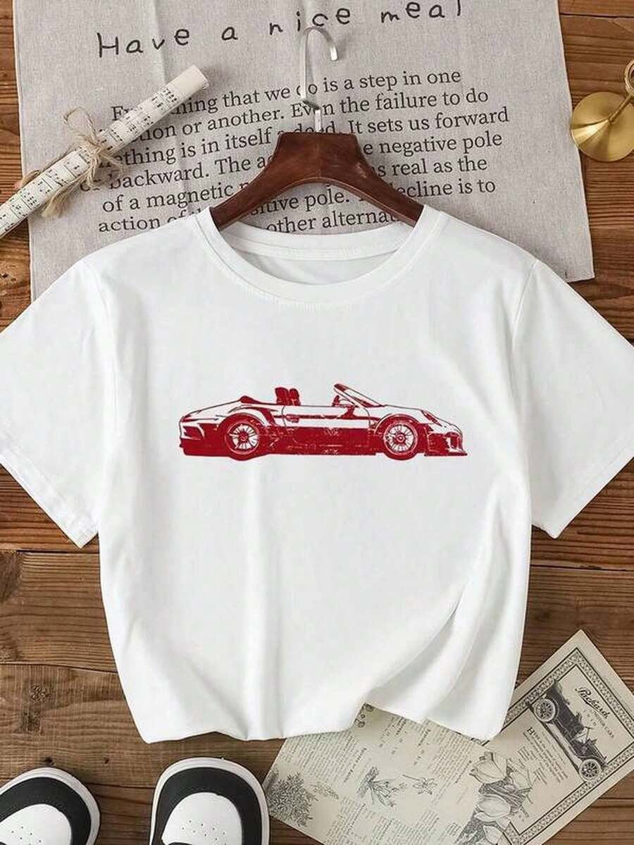 Camisetas de Verano, Camiseta Blanca con Gráfico de Coche de Carreras, Ropa para Hombre, Camisetas Gráficas para Mujer, Camisa Blanca - Blanco - Ver 1