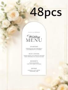 Custom 1pc/24pcs/48pcs Personalized Wedding Menu Cards, Customized Wedding Dinner Menu, Elegant Minimalist Floral Design, Wedding Table Decor, Customizable Event Menu Cards, Personalized Cards, Suitable For Wedding Banquets, Wedding Parties, Minimalist Wedding Table Decor - Arched Menu 8x18cm - View 12