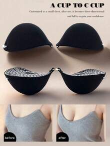 5cm Thickened Push-Up Nipple Covers, Black Seamless Adhesive, Breathable. Suitable For Weddings And Strapless Wear, Fits Small Breasts And Flat Chests. - Black - View 1