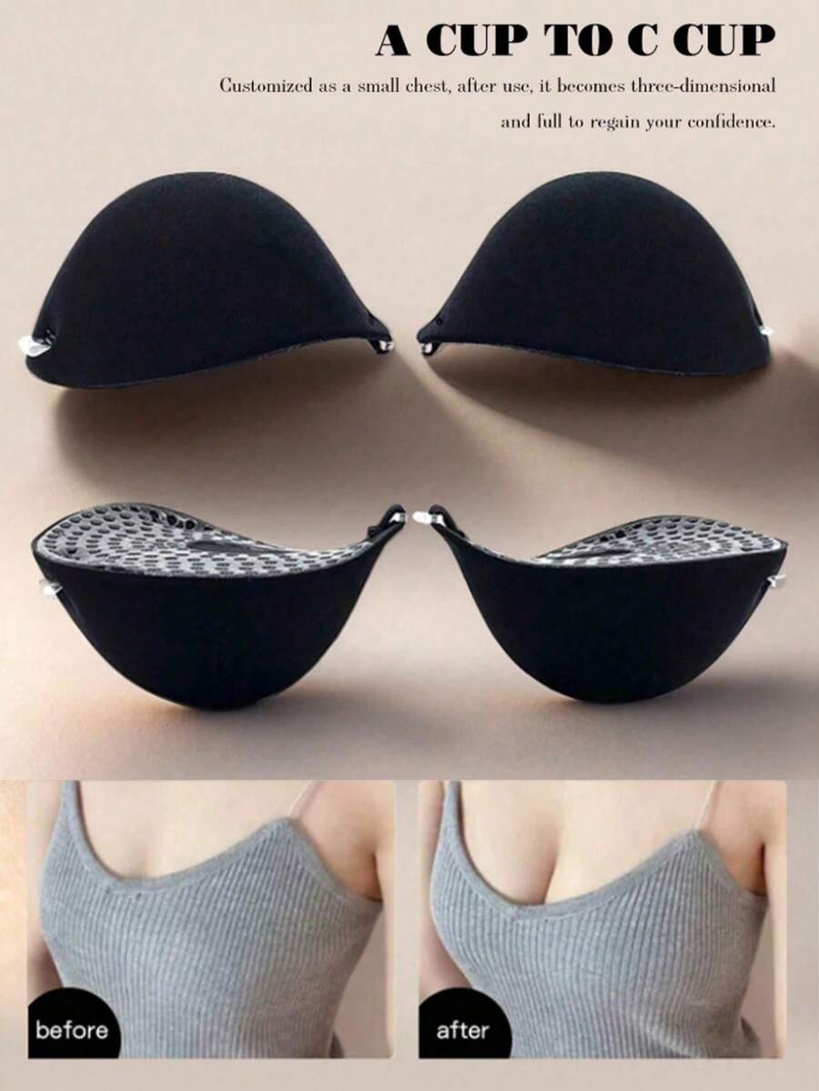 5cm Thickened Push-Up Nipple Covers, Black Seamless Adhesive, Breathable. Suitable For Weddings And Strapless Wear, Fits Small Breasts And Flat Chests. - Black - View 1
