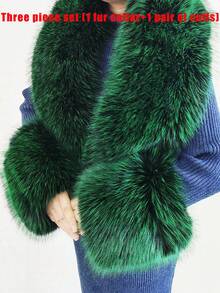 Faux Fur Collar Cuffs Set Winter Fluffy Shawl, 3 Options: Collar+Cuffs / Single Collar / Cuffs Only - Multicolor - View 53