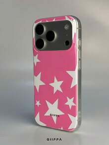 GIIPPA 1件粉色背景白色星星圖案設計手機殼，適用於Phone 17 Pro Max，相容Phone 16 Pro Max、15 Pro Max、14 Pro Max，韓系高端時尚趣味手機殼，適合11/12/13/14/15/16 Pro Max Plus，男女皆宜的優雅設計，聖誕節、情人節、復活節、婚禮季與生日送給女友的完美禮物！ - 粉色 - 查看 3