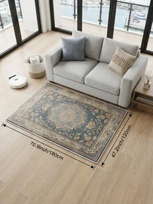 1pc Blue Bohemian Style Living Room Rug, Suitable For Kitchen, Dining Room, Bedroom Holiday Decor, Indoor/Outdoor, Office Anti-Slip Doormat, Bathroom Rug, Hallway, Study Gaming Area Rug - Navy Blue - View 13