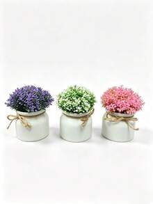 小型人造盆栽植物/仿真苔蘚石 (可選 1、2 或 3 件套) - 綠色植物配黑色花盆；適用於家居裝飾、辦公室、餐桌、農舍風格空間、陽台和浴室 - 彩色 - 查看 16