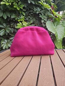 Women's Knitted Clutch Bag, Solid Color Knitted Design, Clasp Closure, Large Capacity, Classic Vintage Style, Suitable For Vacation And Travel. - Hot Pink - View 5