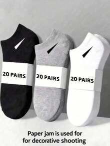 1/5/9/10/15/20/30 Pairs, Unisex Sports Socks, Solid Color Design, Simple And Stylish Short Socks, Perfect For Everyday Casual Wear - Black and White - View 1