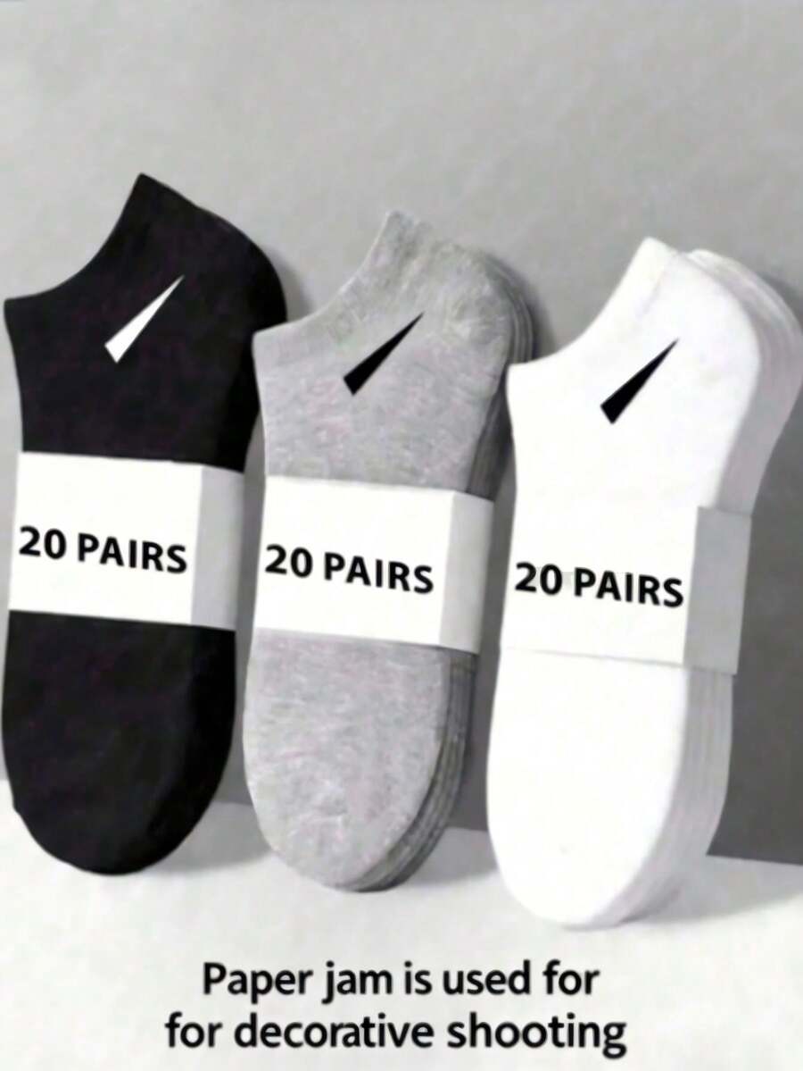 1/5/9/10/15/20/30 Pairs, Unisex Sports Socks, Solid Color Design, Simple And Stylish Short Socks, Perfect For Everyday Casual Wear - Black and White - View 1