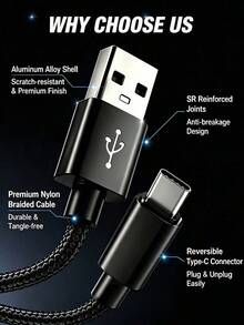 3 قطع كابل شحن سريع USB Type C، 3.3 قدم/6.6 قدم/9.9 قدم، كابل بيانات شحن سريع من USB-A إلى USB-C، متوافق مع هواتف أندرويد، وهواتف أندرويد أخرى وأجهزة Type-C، مناسب للسفر/إكسسوارات مكتب/إكسسوارات سيارة/رحلة بحرية/داخلي/خارجي، متوافق مع شاحن آيفون، بنفسجي - أسود + أزرق + بنفسجي - مشاهدة 4