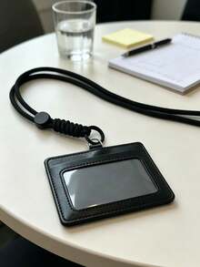 1pc Black PU Dual Slot Student Card Holder, New Semester School Commute Special, Comes With Adjustable Woven Lanyard, Can Store Student ID, Meal Card, Work Badge, Transit Pass, Community Access IC Card, Driver's License, Bank Card - View 4