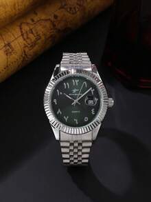 1pc Men's Quartz Watch, Arabic Numeral Watch, Durable Stainless Steel Band Material, Date Function, Suitable For Any Occasion, With Box! - Silver - View 7