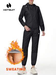 HOTSUIT Women's Sauna Sweat Suit With Zipper - Fitness Workout Training Outfit, Suitable For Fitness And Holiday Gift - Black - View 1