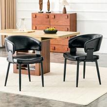 Matsalsstolar i Mid-Century Modern-stil, 2-pack, retrofåtöljer med tunnbentukade armstöd och mönstrad ryggstöd - Svart - Visa 2
