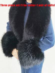 Faux Fur Collar Cuffs Set Winter Fluffy Shawl, 3 Options: Collar+Cuffs / Single Collar / Cuffs Only - Multicolor - View 24