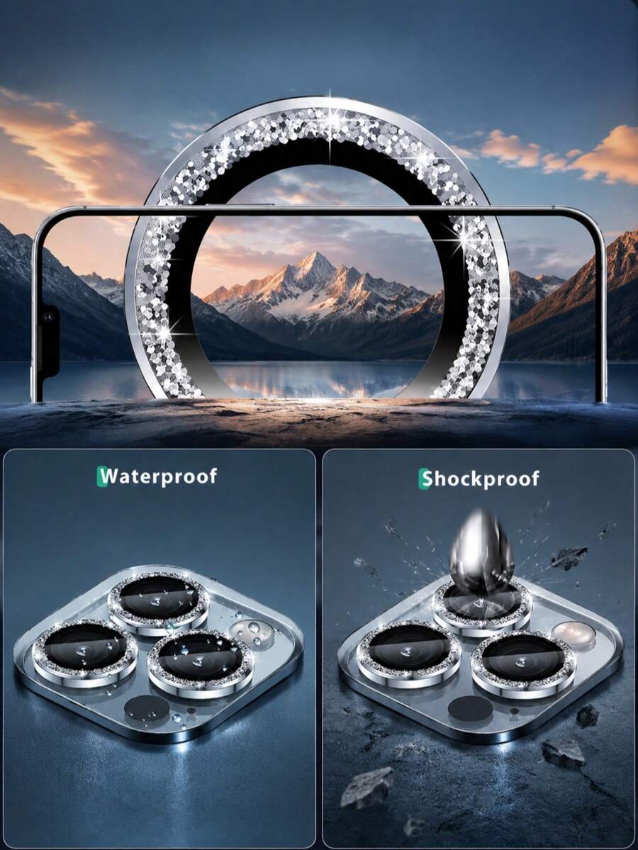 Camera Lens Protector Film, Fit For IPhone 17/17Air/17Pro/17ProMax/16/16Pro/16Plus/16ProMax 16/15/14/13/12/11, Tempered Glass Metal Frame, High Definition Transparent (Silver) - 3PCS - View 1