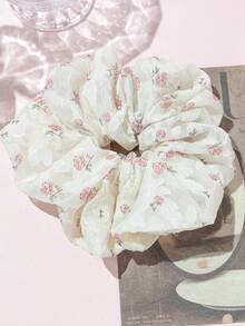 1pc Satin Ultra-Thin Embroidered Floral Oversized Multi-Color Hair Scrunchie, Suitable For Women's Daily Outfit Decoration Hair Accessory - Multicolor - View 13