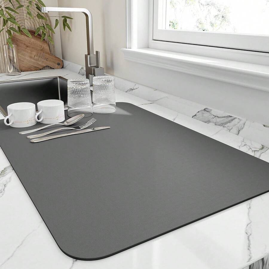 Super Absorbent Kitchen Dish Drying Mat - Heat Resistant, Non-Slip Rubber Backing, Stain-Resistant Countertop Drain Mat, Suitable For Home And Restaurant Use - A - View 1