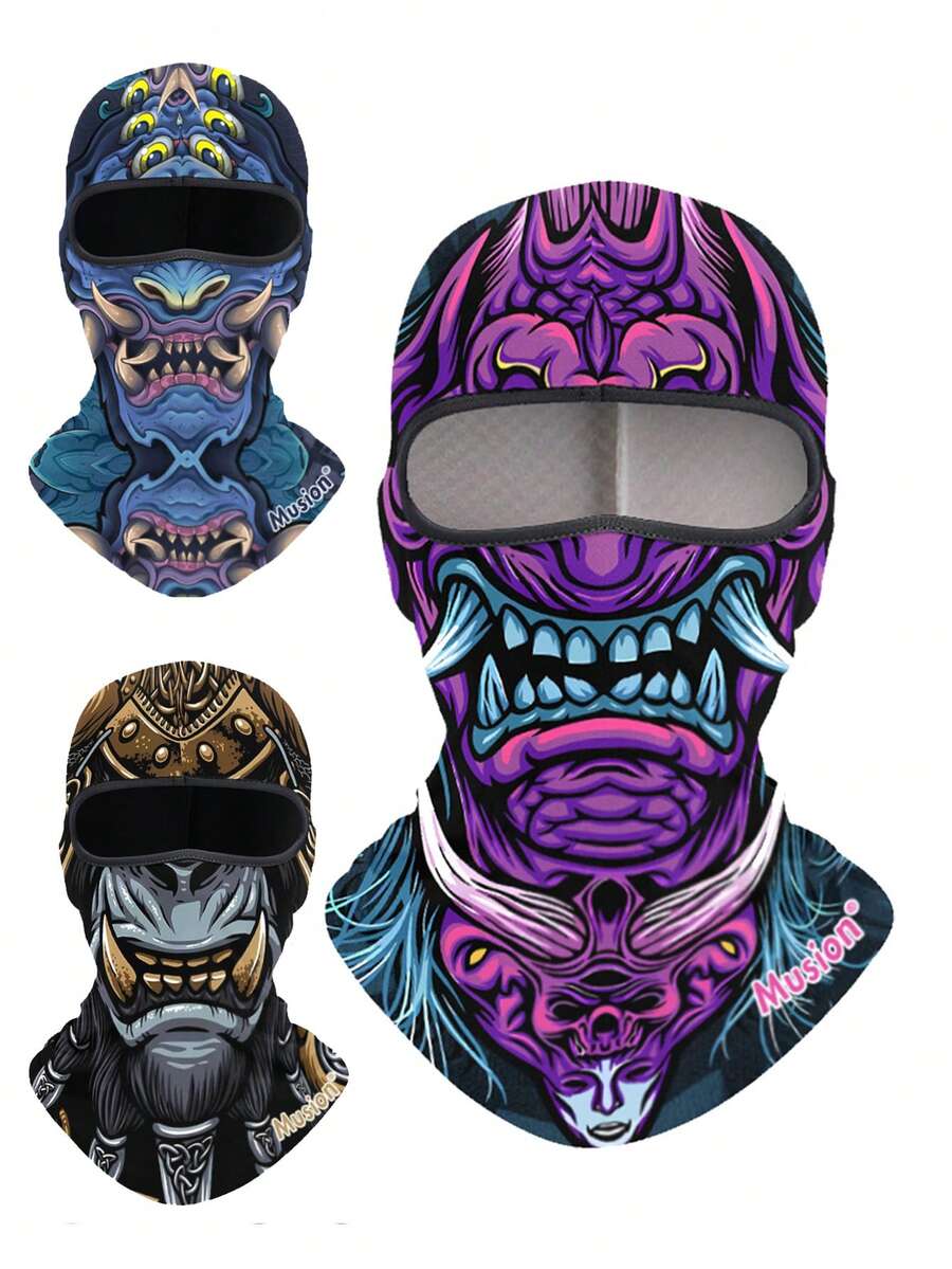1/2/3pcs Unisex Skull Print Balaclava Fashion Casual Riding Ski Mask Windproof Hat Suitable For Daily Use, Outdoor Travel, Hiking, Cycling, Motorcycle, Skiing - Multicolor - View 1