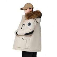 Couples Mid Length Cargo Parka, Faux Fur Hood Multi Pocket Thick Thermal Windproof Unisex Winter Outer Coat - White - View 6