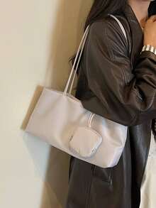 1pc Premium Large Capacity Shoulder Tote Bag, Commuter Work Shopping Handbag, Minimalist Versatile Women's Bag - Grey - View 5