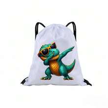1pc Drawstring Bag With Fashion Glasses T-Rex Print, Lightweight Sports Backpack For Swimming & Fitness - Multicolor - View 3