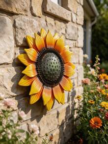 1 pieza Decoración de pared de girasol de metal - Escultura de girasol resistente a la intemperie para colgar, adecuada para jardín, valla, patio, porche, decoración de pared de flor amarilla grande, adecuada para el hogar y exteriores, decoración de girasol fácil de instalar y resistente a la oxidación, decoración de jardín de otoño - multicolor - Ver 6