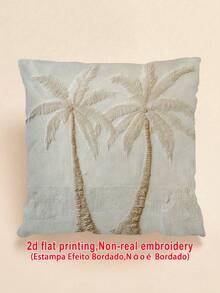 1件熱帶棕櫚樹印花裝飾枕套（2D印花圖案，非刺繡），現代白色配金色飾邊，適用於客廳、臥室、露台裝飾，棕櫚樹主題裝飾，臥室點綴，現代風格，紋理布料，學校寢具，透氣聚酯纖維布料，拉鍊封口，可機洗，45x45 cm - 米色 - 查看 7