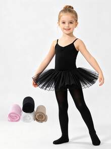 1 Pair Kids Ballet Dance Tights, High Elastic Soft Stirrup Leggings, Solid Color Breathable Professional Practice Performance Dance Socks For Girls - Multicolor - View 2