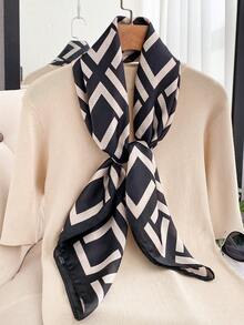 1PC Women's Minimalist Geometric Pattern Printed 90cm Square Scarf, Suitable For Casual And Fashionable Street Outings, Headband, Hairband, Outdoor Windproof And Sun Protection Shawl, Perfect For Dressing Up Your Look - Black - View 2