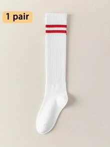 1/6 Pairs Women's Calf Socks, Solid Color Double Stripe Vertical Line Slimming Anti-Slip Knee-High Socks, Daily Wear - Multicolor - View 19