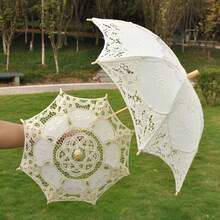 Vintage Battenburg Lace Parasol Umbrella Handmade Embroidered Bridal Wedding Sun Umbrella For Bride Bridesmaid Tea Party Photo Prop Decoration - A - View 7