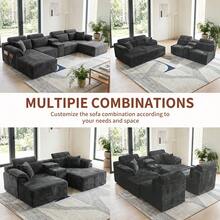 Sofá modular de lujo con forma de U, de 147 pulgadas, convertible en cama, con tapizado de pana, para sala de estar, cine en casa, villa, apartamento y estudio. No requiere montaje. - Gris - Ver 2