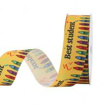 1pc 5yd Gift Packaging Printed Ribbon With Numbers, Letters, Apples, School Bus Patterns, Back To School Satin Ribbon Bows, Decorative Ribbon - View 20