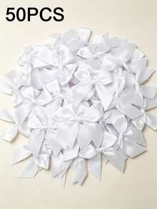 50pcs Large Satin Ribbon Bows With Pink And White Floral Design, Gift Wrapping Bows, Wedding Decoration Bows, DIY Birthday Party, Baking Decoration - Large Asymmetrical Bow - View 15