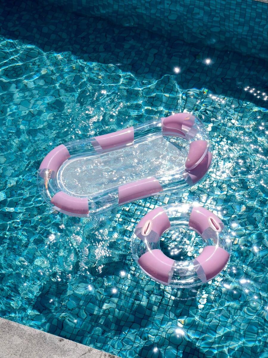 Light Purple Transparent Glitter Mesh Inflatable Water Hammock, Adult Pool Floating Lounge Chair, Summer Swimming Pool Lake Beach Toy - Multicolor - View 1