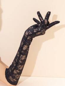 Rose Lace Evening Dress Long Gloves 1 Pair/2 Pairs/10 Pairs - Black - View 5
