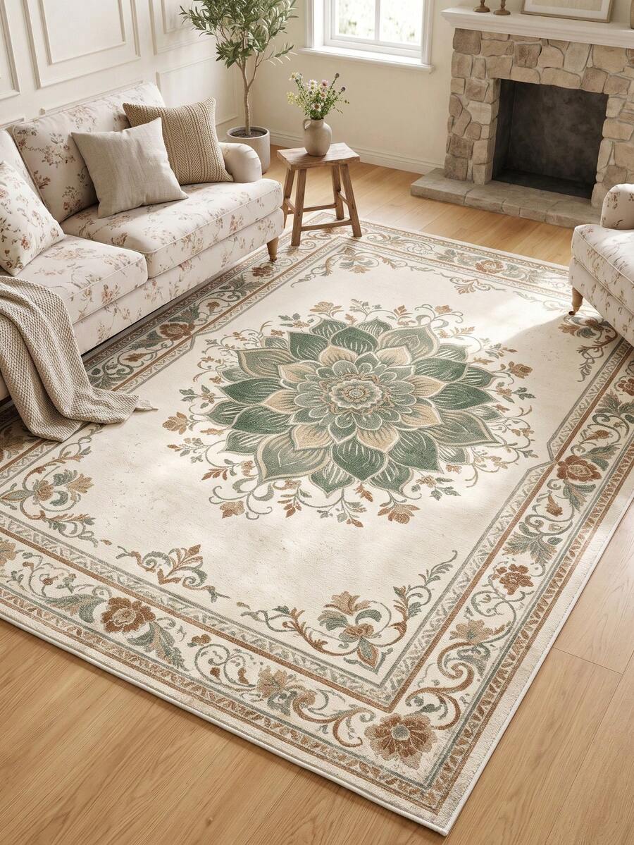 1pc Light Green Bohemian Style Living Room Rug, Suitable For Kitchen, Dining Room, Bedroom Holiday Decor, Indoor/Outdoor, Office Anti-Slip Doormat, Bathroom Rug, Hallway, Study Room Gaming Area Rug - Pastel Green - View 1