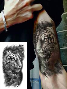 Big Size Body Art Temporary Tattoo Stickers For Women Or Men, Realistic Animal Lion Tiger Wolf Pattern, Waterproof Fake Tattoo, Lasts 2-5 Days, Covering Scars, Suitable For Parties, Gifts, Vacations, Body Decoration - Black - View 9