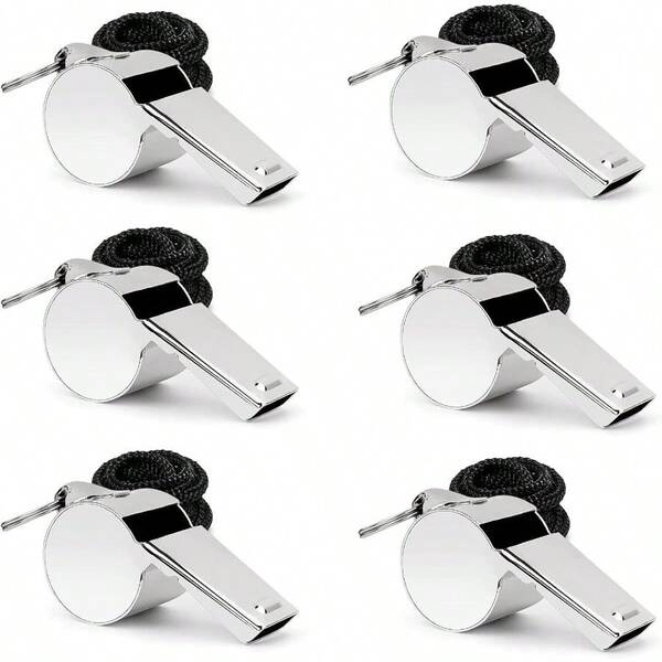 6 Pcs Silbato de Acero Inoxidable, Silbatos de árbitro, Silbato de Metal Fuerte con Cordón para Entrenadores Fuerte y Duradero para Árbitros, Entrenadores, Salvavidas, Deportes de Equipo